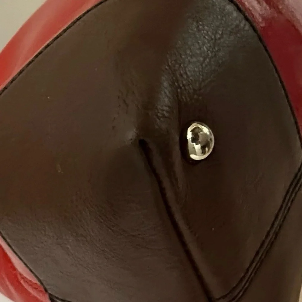 Kate Spade Patent Leather Cherry Red Tote Bag Brown Handles & Trim